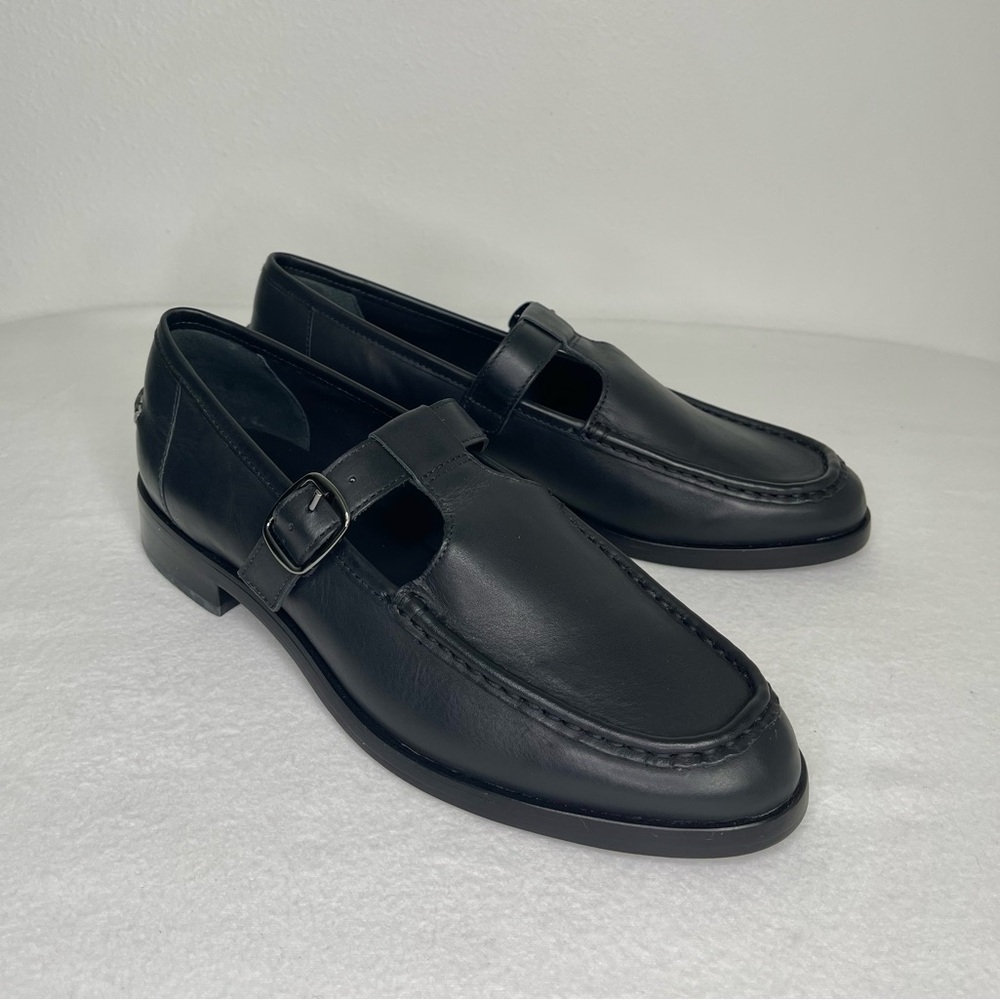 Everlane Black Leather Buckle Strap Women's Loafers
